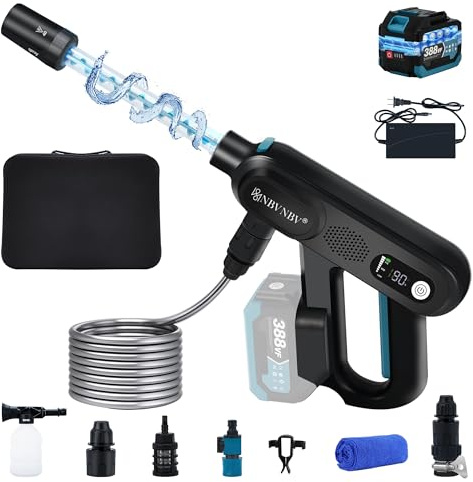 Akku Hochdruckreiniger für Makita 18V Akku 3-Stufiger Max 220 Bar | 5-IN-1Spirale Druck Erhöhen Düse Mobile 5m Schlauch