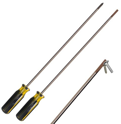 2Pcs Long Screwdriver Set Magnetic Tip Flat Head and Phillips Extra Long High Hardness Wear Resistant Screwdrivers for Tight Spots and Repairs