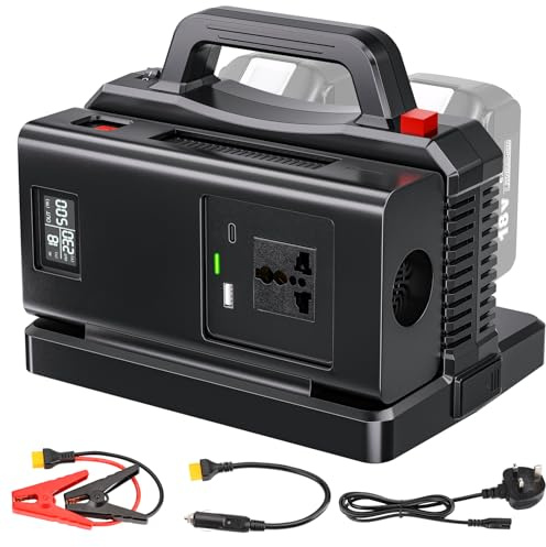 500W Pure Sine Wave Power Inverter 18v to 240v, 2-Ports Battery Charger for Makita 18v Battery,Car Inverter DC 12v to AC 230V for Camping, Travel,Emergencies(Tool Only)