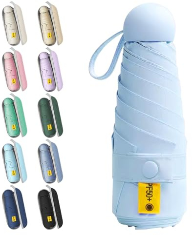 WoRuyKot Mini Reise Regenschirm, Kleiner Uv-Regenschirm, Uv-Faltbar Mit Kapselbox, Reisewasser- Und Winddicht Für Männer Und Frauen