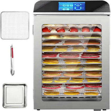 QFGain Digital Food Dehydrator with LED Touch Screen, 800W 12-Tray Stainless Steel Food Dryer Machine, 24H Timer & 30-90°C Thermostat, for Home Drying Fruits, Dog Treats, Meat, Biltong