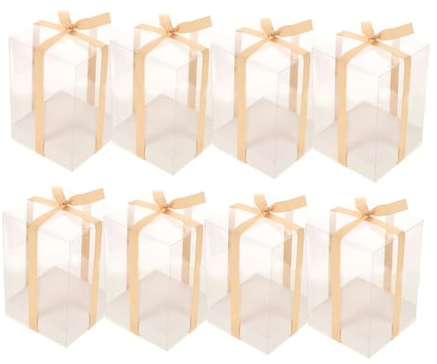 Yardenfun Scatola Regalo in Pvc Trasparente, Set da 8, 10x10x15 Cm | Candele e Cioccolato, Montaggio Semplice senza Colla, Include Nastro, Uso Commerciale ed Engagement Colore Casuale