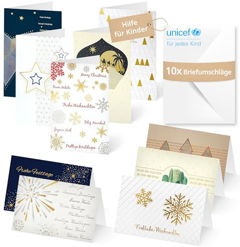 Unicef Weihnachtskarten Set Überraschungsmix | 10 Klappkarten & Umschläge