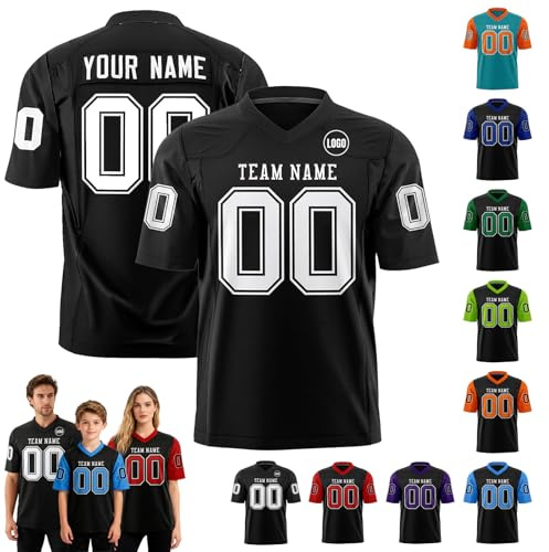 Generisch Personalisiertes Rugby Spieltrikots für Herren, Individuelles Football Jersey mit Druck von Logo, Name, Nummer & Teamname