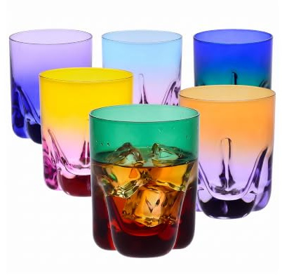 Krosno – Bicchieri da Whisky, Drink e Cocktail 250 ml – Set da 6 pezzi in 6 colori unici – Collezione Aurora – Cristallo senza piombo – Dipinti a mano