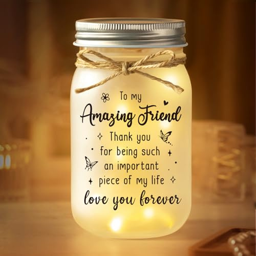 Juratar Friendship Gifts for Women, Amazing Friend Mason Jar Night Light | Best Friend Birthday Gifts, Unique Present for Friends Best Friend Female Bestie, to My Friend for Valentines Mothers Day