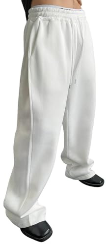 Achimlt Pantaloni Tuta Uomo Joggers Pantaloni Baggy Uomo Sportivi con Coulisse e Tasche Gamba Dritta, Comodo e Traspirante Pantalone per Palestra Jogging Sportivi (01-Bianco, L)