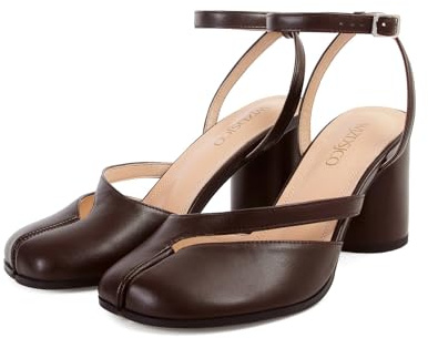 WJZDSJCO Tabi Chunky Block Heels for Women Split Toe Pumps with Ankle Strap Slingback Heeled Sandals Strappy Tabby Shoes Fashion Dress Comfort Office