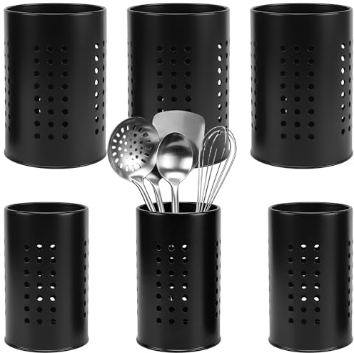 NGOSUET 6 Stück Küchenutensilienhalter Schwarz Kochlöffelhalter, Edelstahl Besteckhalter Utensilienhalter Küche, Schwarz Behälter für Küchenutensilien, Besteck, Küchenhelfer
