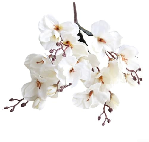 Künstlicher Blumenstrauß mit 5 Stielen und 20 Blüten, Gladiolen und Magnolien, für Innendekoration, Weiß