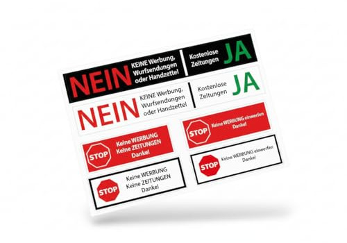 BRESKO Keine Werbung Aufkleber Briefkasten (6er Set) – Stoppt Werbung, Zeitung & Handzettel zuverlässig – Sticker Schild auf DIN A5 Bogen wetterfest & selbstklebend für Postkasten & Haustür