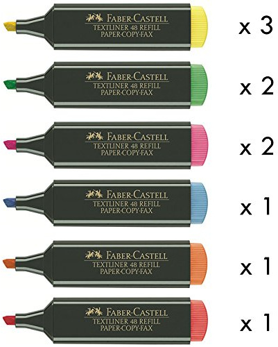 Faber Castell Textmarker, Box mit 10 Stück (farblich sortiert), (3 x Gelb, 2 x Grün, 2 x Pink, 1 x Blau, 1 x Orange, 1 x Rot)