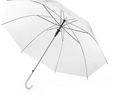 eBuyGB Automatic Opening Plastic Crook Curved Handle Wedding Umbrella Coloured Rainproof for Men, Women, Kids, Unisex, Bridal Brolly - White 41.5 Inch / 105cm Span 82cm Length
