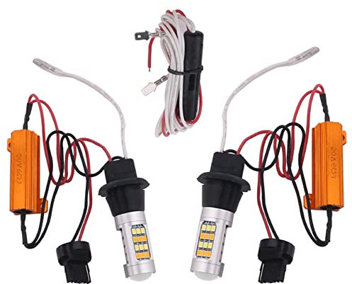 TABEN 7440 7440NA W21W Switchback LED with Projector Lens White/Amber Dual Color 2835 42SMD LED Bulbs Turn Signal Brake Light Lamp Daytime Running Light 12V (Pack of 2)
