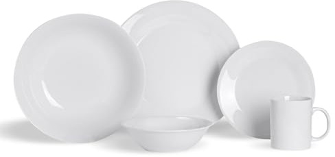Argon Tableware 30-Piece White Dinner Set - 6-Person Dining Set Kitchen Dinnerware Dinner Plates, Dessert Dish, Pasta Cereal Bowls Set witg Cofee Mugs for Starters, Mains, Dessert