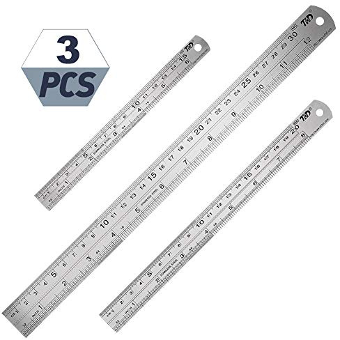 Metagio 3 Pcs Stainless Steel Ruler,17/23/33cm Precision Office Metal Ruler
