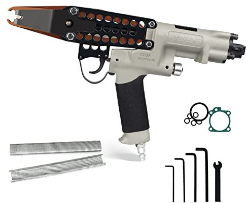 Woodpecker C-77XE Pistolet pneumatique à anneau de porc avec bec extra long, calibre 15, couronne de 19 mm, diamètre de fermeture de 8 mm, pince pneumatique automatique à anneau en C pour cages