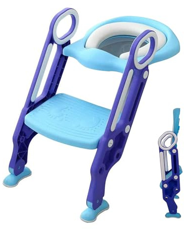 Straame Toddler Toilet Ladder Seat - Adjustable Potty-Training Seat, Soft Cushion Seat and Anti-Slip Steps Design - Easy to Install Portable Children Potty Training Chair (Blue-Purple)