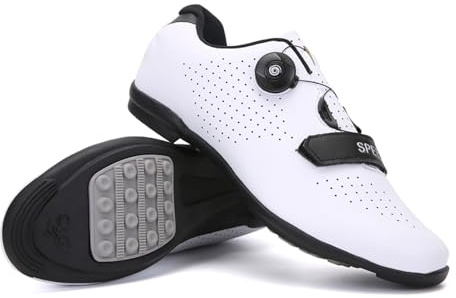 Zapatillas De Ciclismo, Zapatillas De Bicicleta De Montaña Y Carretera con Suela De Goma, Zapatillas De Bicicleta Sin Bloqueo con Sistema De Cordones De Rotación Rápida (White,38)