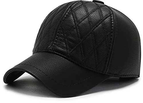 WHSPORT PU-Leder Baseball Cap Herren Damen Kappe Verstellbare Outdoor Running Freizeit Basecap mit Ohrenschutz (Color : Black, Size : One Size)
