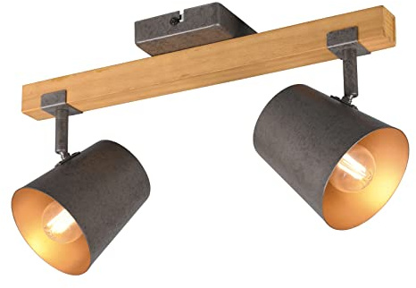 meineWunschleuchte 2-flammiger Deckenstrahler mit Holzbalken, Metallspots Silber antik, Breite 42,5cm
