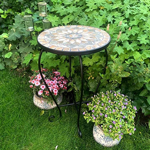 K&L Wall Art Mosaik Blumentisch Metall Blumenhocker Stein Tischplatte Pflanzenständer Balkon Blumenständer Garten (Beistelltisch Mosaikmuster)