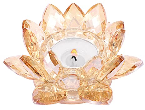 SUMTree Kerzenhalter aus Kristall, Lotusblüte, Kerzenständer, Kerzenhalter für Votivkerze oder Stab, Durchmesser der Kerze, 4 cm (champagnerfarben)