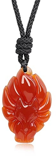 COAI Collier Ajustable Pendentif Renard à Neuf Queues Cornaline Homme Femme
