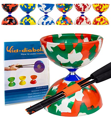 Juggle Dream Jester Diabolo jonglörsset med fiberätpinnar och online-lärande video, jongleringsleksak (vit/röd/grön)