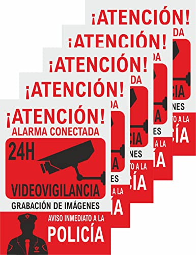 Seribas Señal Zona Videovigilada - PACK 5 UNIDADES - Cartel de PVC glaspack 0,7mm A4 21 x 30cm Amarillo Tinta y Material Resistente Interiores y Exteriores.