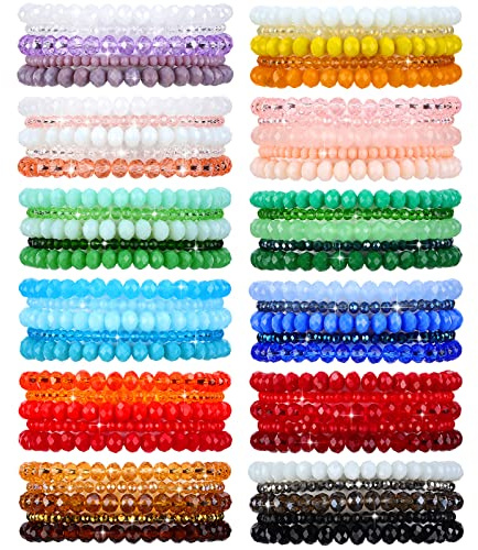 Junkin 60 Pcs Crystal Beaded Bracelets Bulk for Women Bohemian Multi Layer Stacking Statement Stretchy Strand Crystal Bead Bracelets Versatile Slip on Shiny(Multicolor)