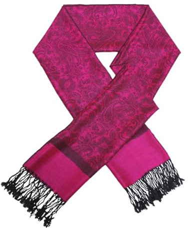 TZ Promise Jacquard Paisley Pashmina Shawl Wrap Elegant Double-Sided Two Tone Vintage Scarf (Hot Pink)