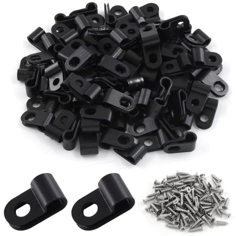 Eilumduo 100 Stück R-Typ Kabelbefestigungsdrahtklemme, 3/16 Zoll schwarze Nylon-Schraubbefestigungsclips für Kabelmanagement, Kabel-Organizer und Kabelhalter