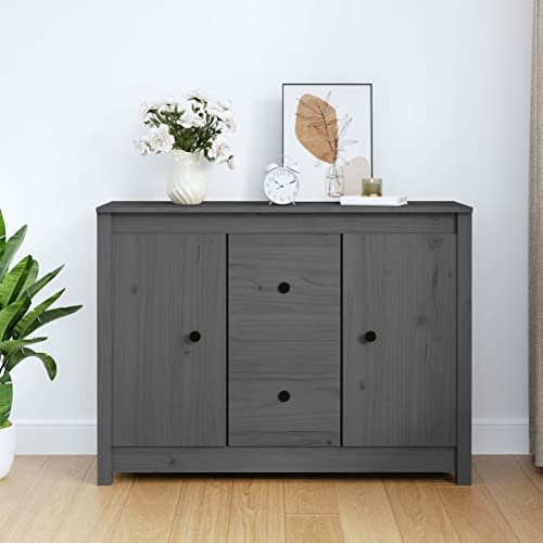 ZHOUMIN Sideboard, Kommode Schlafzimmer, Komodenschrank, Flur Möbel, Apothekerschrank, Wohnzimmerschrank, Flur Schrank, Beistellschrank, Grau 100x35x74 cm Massivholz Kiefer