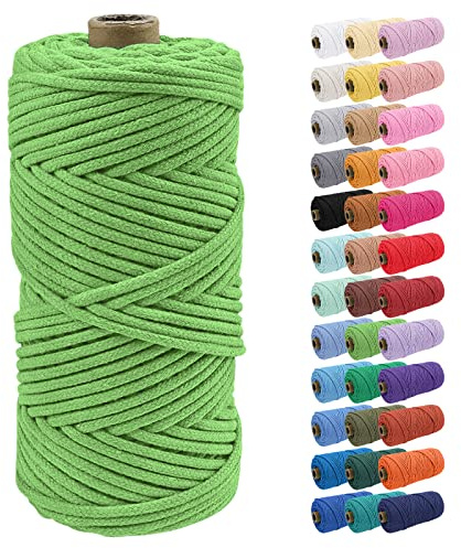 Uiopa 4mm Macrame Cord, 100m Braided Cotton Macrame Rope, Fruit Green Macrame Craft Rope for Crochet Bags, Wall Hangings, Plant Hangers, Dream Catchers, DIY Craft Projects
