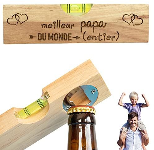 ERNESTINE - Décapsuleur 2 en 1 papa niveau à bulle ET décapsuleur - cadeau fête des pères et des grands pères - cadeaux papa outil bricolage homme bricoleur - homme anniversaire Noël porte clés