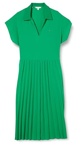 Tommy Hilfiger Robe Polo Femme Pleated Midi Dress Longueur Genoux, Vert (Olympic Green), 38