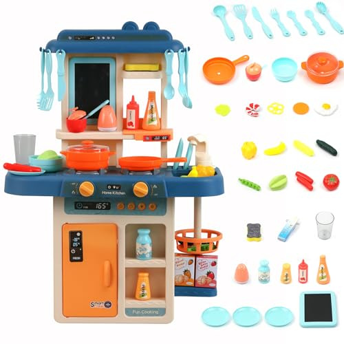 EVERGD Kitchen Playset Role Playing Game Small Kitchen Toy Play Set with Light and Sound 24 Accessories Included Best Gift for Boys Girls (Green-42 Accessories)