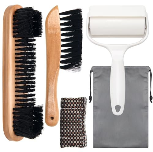 Windspeed 4+1 Pool Table Brush Set, Wood Billiards Pool Table and Rail Brush/Sticky Lint Roller/Cue Cleaning Cloth/Bag for Billiard Cleaning