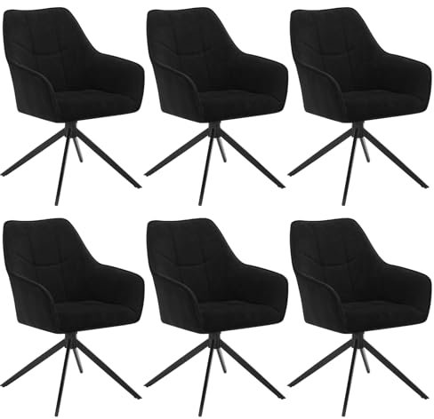 WOLTU Esszimmerstühle drehbar 6er Set, Stuhl Esszimmer Esstisch, Küchenstuhl Drehstuhl Polsterstuhl mit Armlehnen, gepolsterter Armlehnstuhl, aus Chenille & Cord, Metallbeine, Schwarz, EZS08sz-6