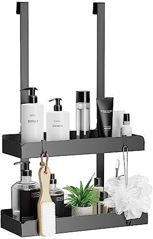 pickpiff Shower Caddy Hanging Organiser Storage - Over Door Shower Shelf No Drilling Bathroom Rack Basket Bath Accessories No Drilling Black 2-Tier Shower Storage Stainless Steel