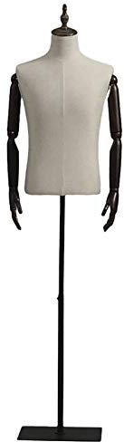 Männliches Formkleid mit Holzarm und quadratischem Metallständer, höhenverstellbare Schaufensterpuppe für den Oberkörper des Mannes (Farbe: Gold, Größe: Groß) Hello (Schwarz L)