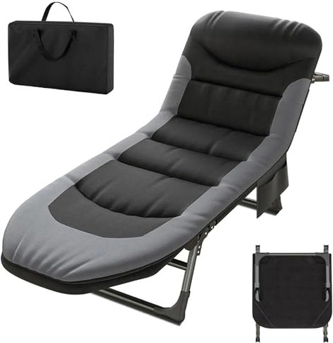 OVLRIJP Chaise Longue Jardin Exterieur, Transat Jardin Exterieur avec 6 Dossiers Réglables, Chaise Longue Pliable avec Poche Latérale, Bain de Soleil pour Balcon, Patio, Camping (Noir)