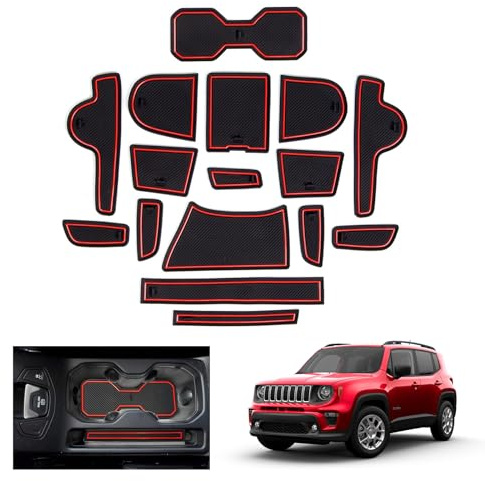 GAFAT Kompatibel mit Jeep Renegade Facelift 2019-2024 2025 Antirutschmatten, Gummimatten Non-Slip für Neu Renegade ab 2019, Mittelkonsole Matten, Türnaht Matten, Zubehör (Rot)