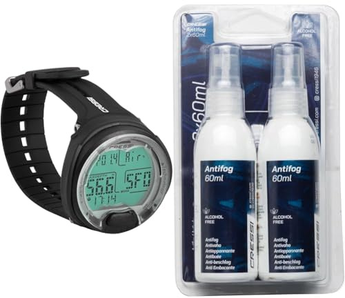 Cressi KS770000 Leonardo Dive Computer, Schwarz & Anti Fog 2Pack Antibeschlagmittel, Transparent, 2x60 ml Spray