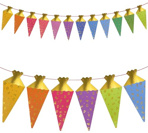 Oblique Unique Zuckertüten Girlande – Bunte Hängedeko 1,70 m für Einschulung, Schulanfang & Schuleinführung – Schultüten Banner aus Pappe – Deko für Jungen & Mädchen zur Feier in der Schule