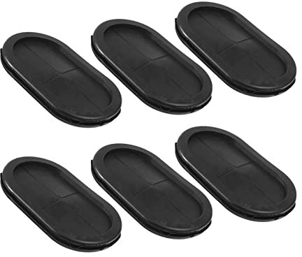 Chromflansch, Wand-Split-Flansch, 6er-Set ovale, langlebige Kabelbuchsenabdeckungen, Wandlochstopfen, Gummischeiben (Farbe: Schwarz)
