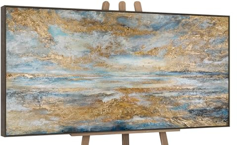 YS-Art Luxus Abstrakt Acrylbild auf Leinwand goldene Bucht handgemalt