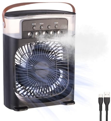 Sichler Haushaltsgeräte Ventilator: USB-Tischventilator mit Ultraschall-Vernebler, Timer & Nachtlicht (Tischlüfter, Kleiner Ventilator, Mobile Klimaanlage)