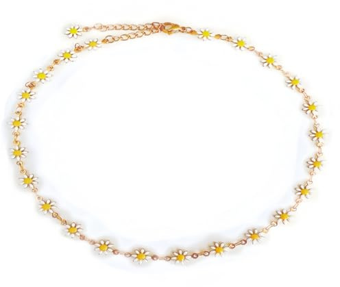 Mädelswelt Gänseblümchen Kette Choker Kette aus Edelstahl 316L kurze Halskette mit Emaille Blumenanhängern verschiedene Längen